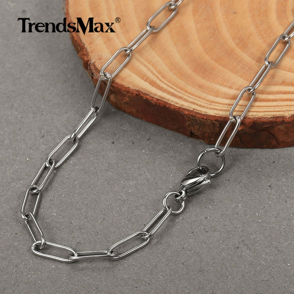 4MM Stainless Steel Silver Paperclip Rolo Chain Necklace Choker Link 16-20″