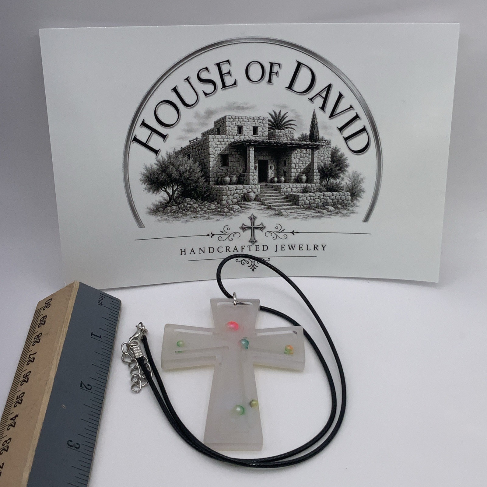 House Of David Handmade Cross Necklace Floating 3D Pearls
