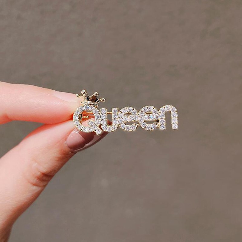 Rhinestone Queen Brooches For Women Crown Letters Party Office Brooch Pins Gifts