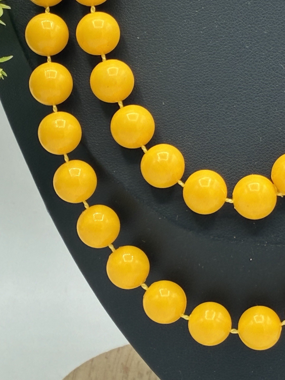 Vintage Mustard Yellow Bead Necklace 36 Inch Continuous Strand