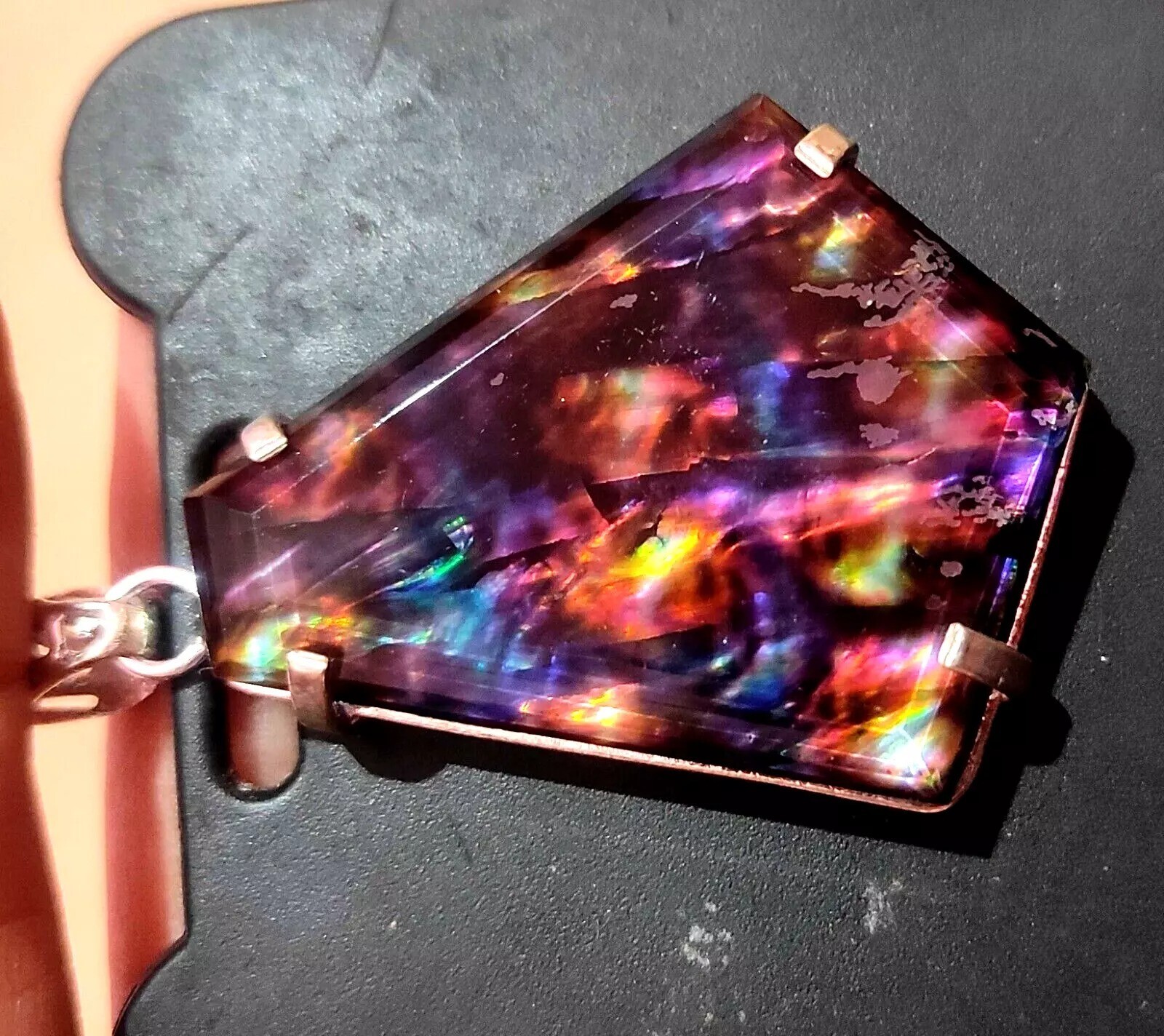 Natural Fancy Cut Pendant 92.57 Ct Ammolite Loose Gemstone 925 Sterling Silver