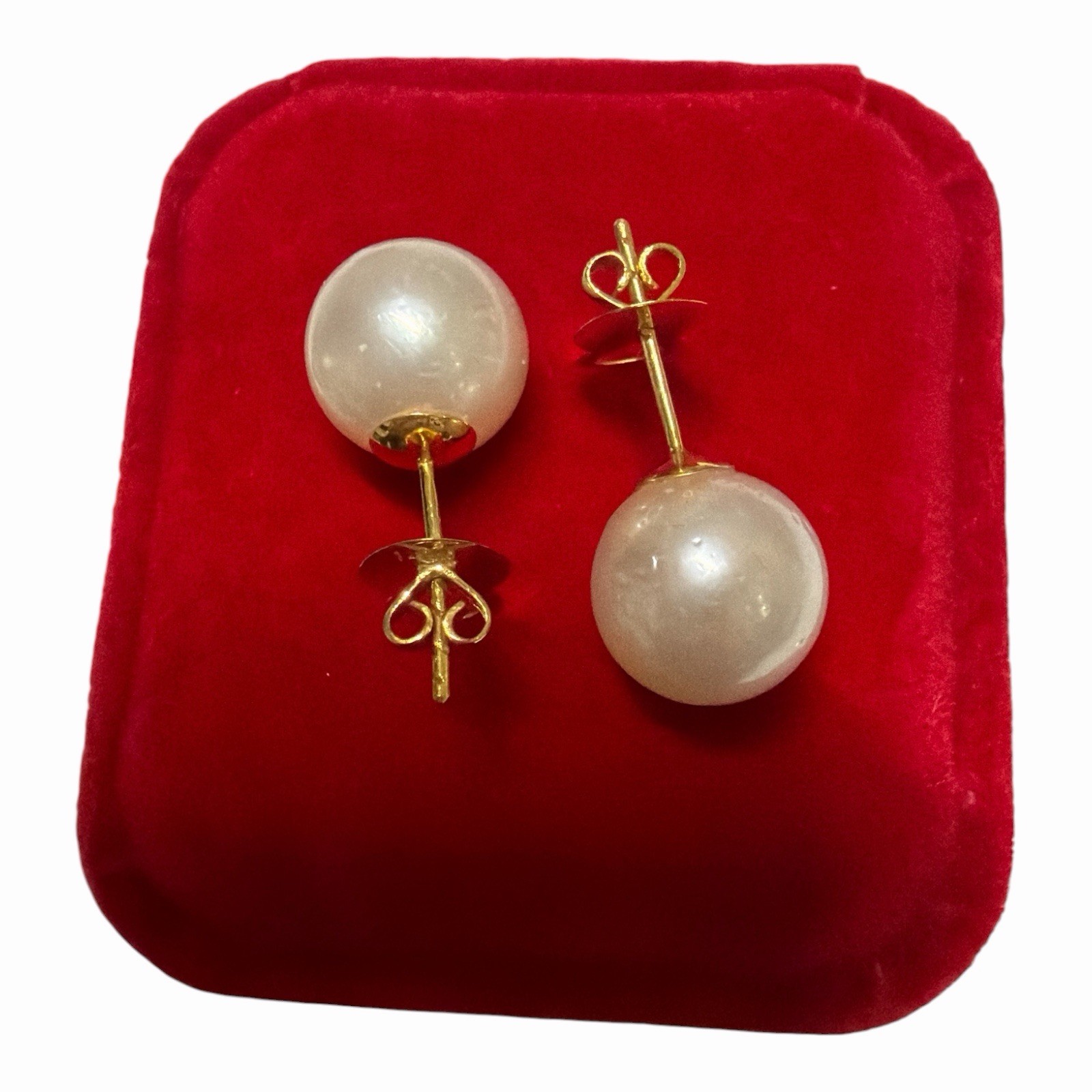 Authentic 10.6mm – 10.7mm South Sea Pearl White Stud Earrings 14k Gold Pawnable