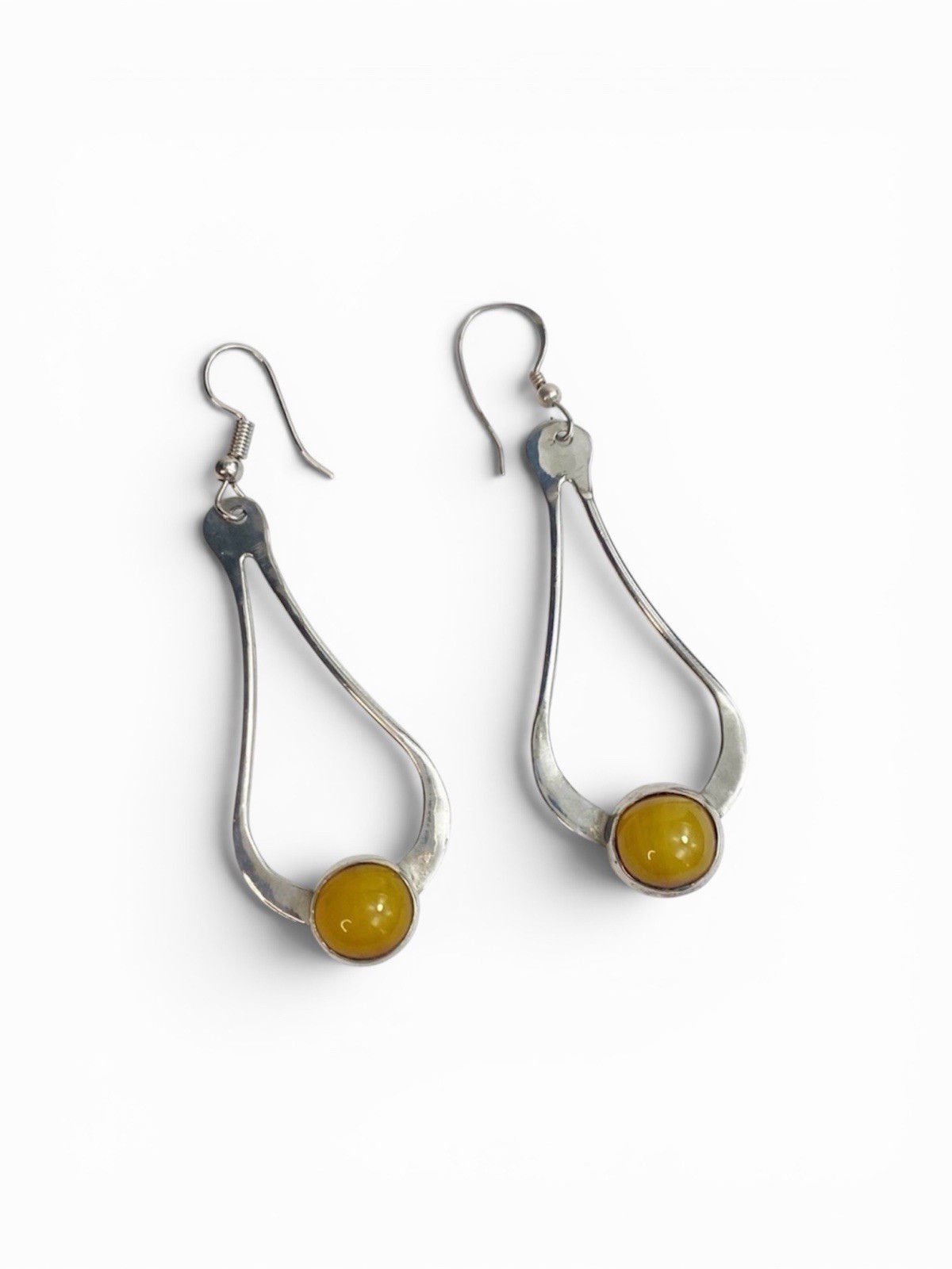 Baltic Egg Yolk Amber set in Sterling Silver Drop Earrings Tested
