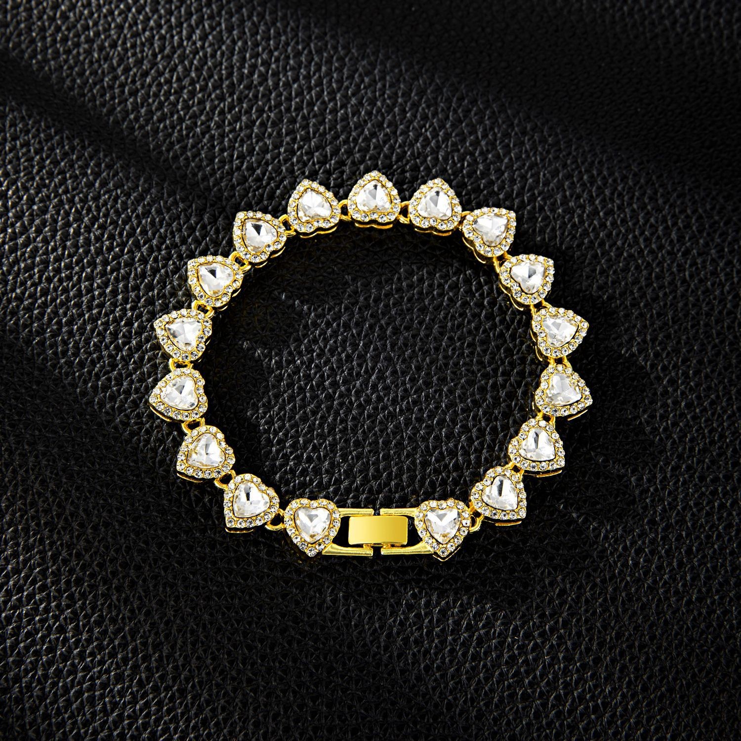 14K Gold Heart Jewelry Set Zirconia Heart Link Unisex Stack Necklace Bracelet