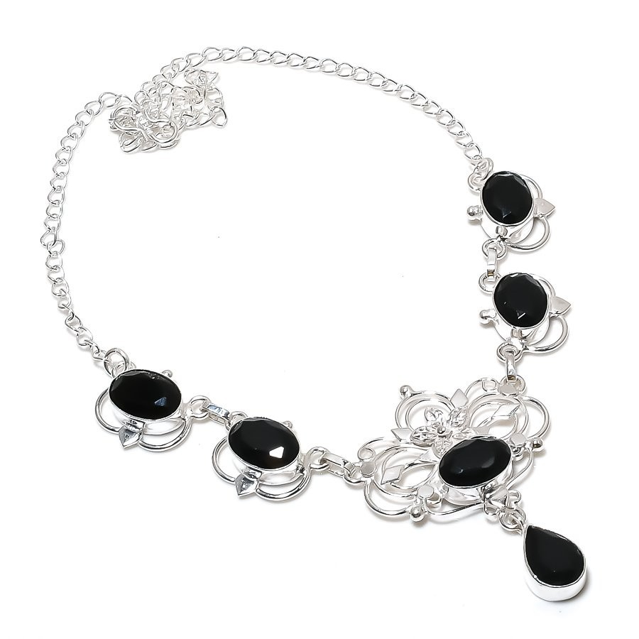 Black Spinel Gemstone Handmade 925 Sterling Silver Jewelry Necklace Size 18″