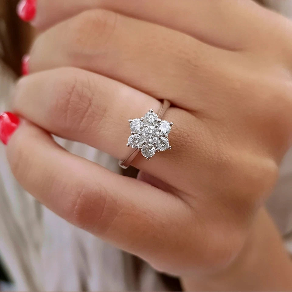 0.80 Ct Round Cut Lab Grown Diamond Flower Shape Ring Solid 925 Sterling Silver