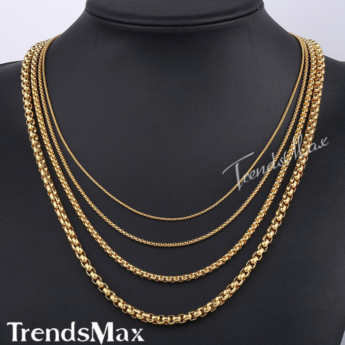 2-5mm Mens Chain Gold Plated Stainless Steel Round Box Link Necklace Christmas