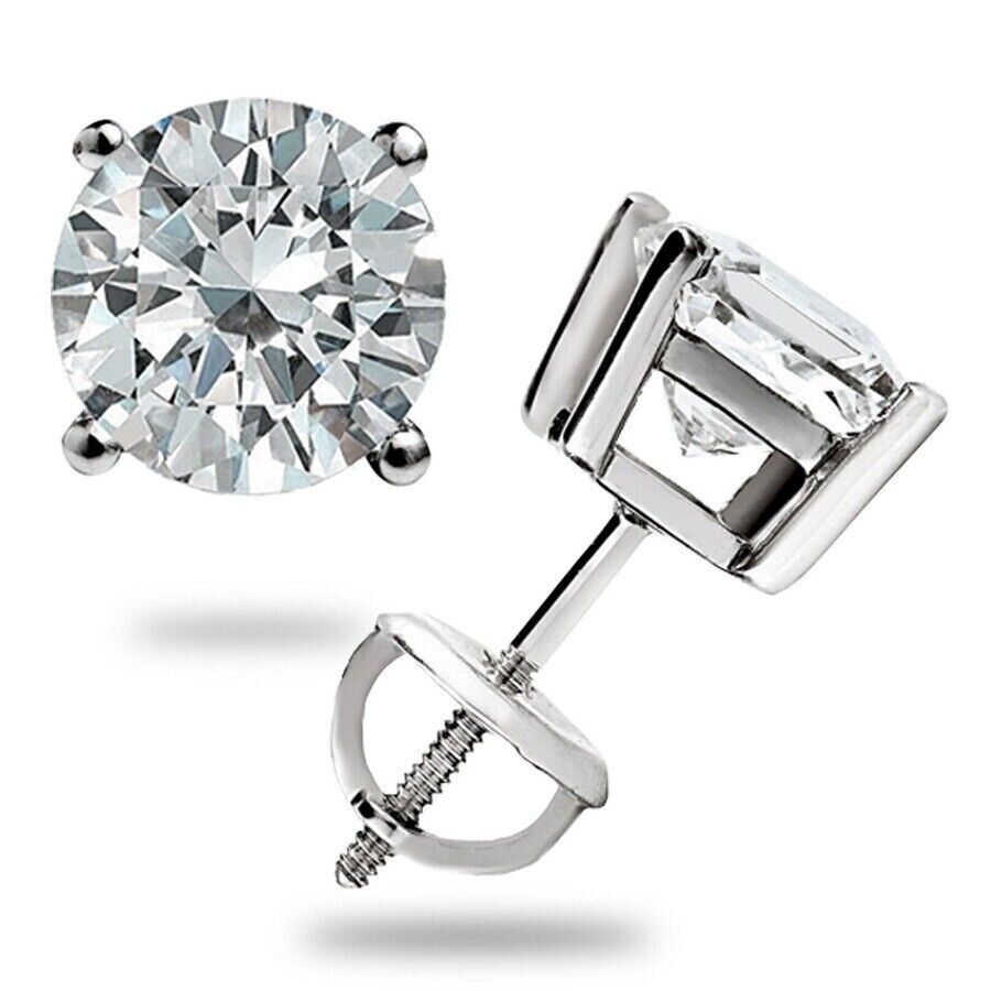 4.0 Ct GRA Moissanite Stud Earrings 14K Solid White Gold 8mm – Elegant Gift