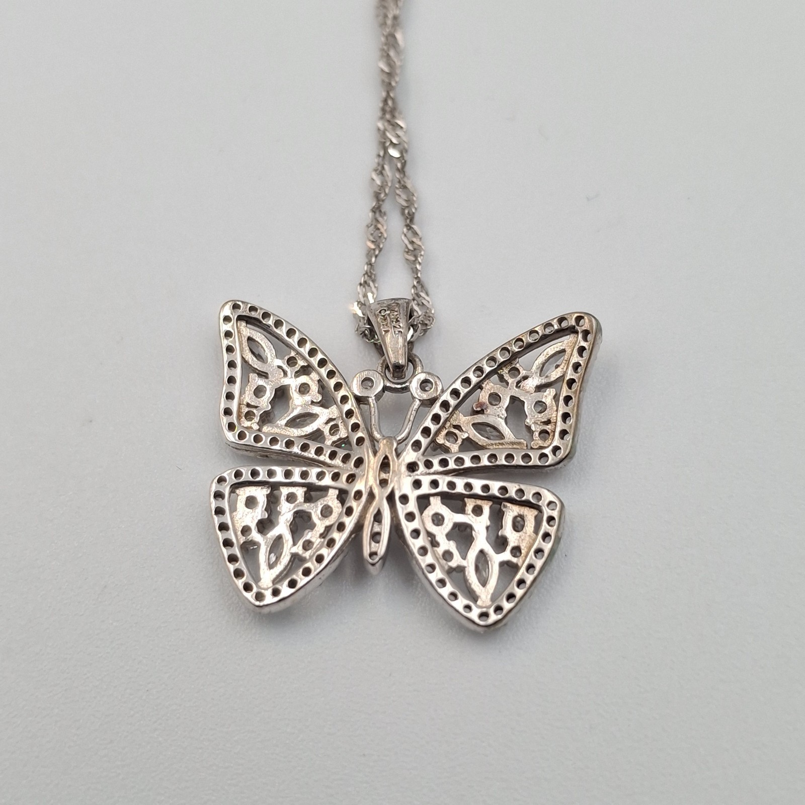 ​Paz Creations Sterling Silver 925 Butterfly Filigree Necklace CZ Set Signed PZ