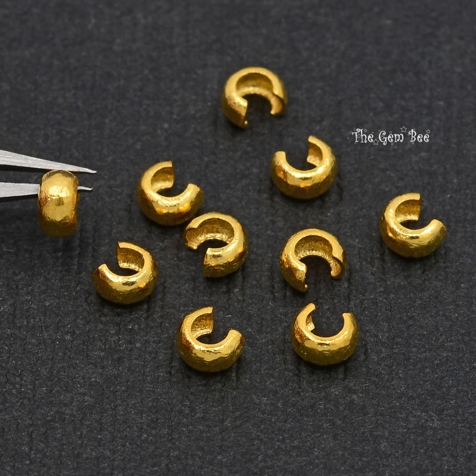 2MMx3MM 18k Solid Yellow Gold Crimp Tube Cover Beads (10)