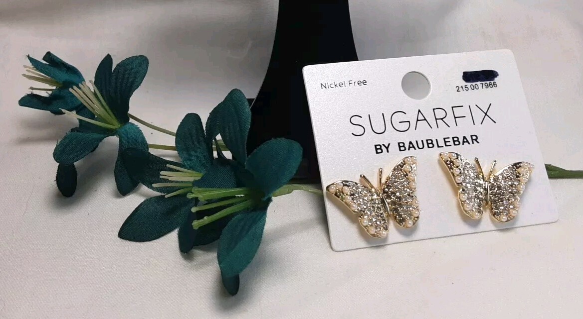 Earring Gold Tone Butterfly Crystal Sugar Fix By Baublebar Nickel Free Pierce