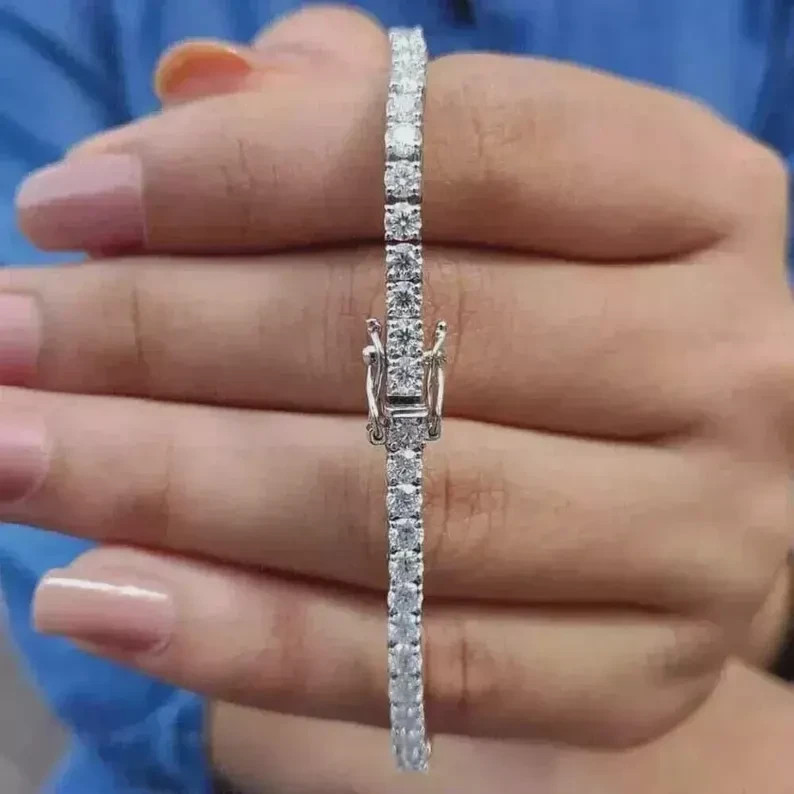 Unique Engagement Bracelet Round Natural Diamond Tennis Bracelet 14k White Gold