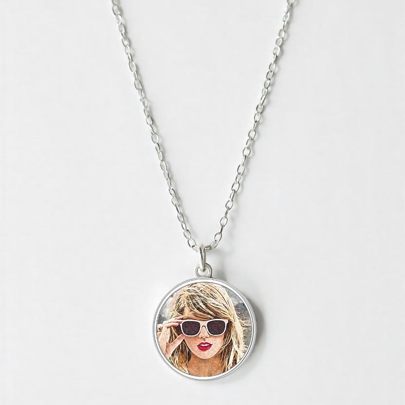 Taylor Swift necklace, stainless steel/glass, 50-55cm length, 14mm width