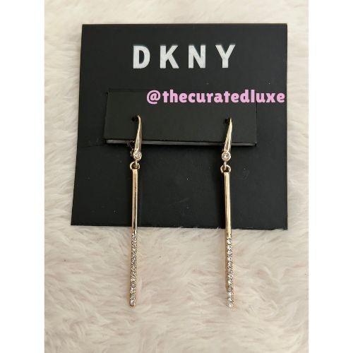 DKNY ELEGANT LINEAR CRYSTAL STUDDED GOLD TONE EARRINGS NWT 🌸