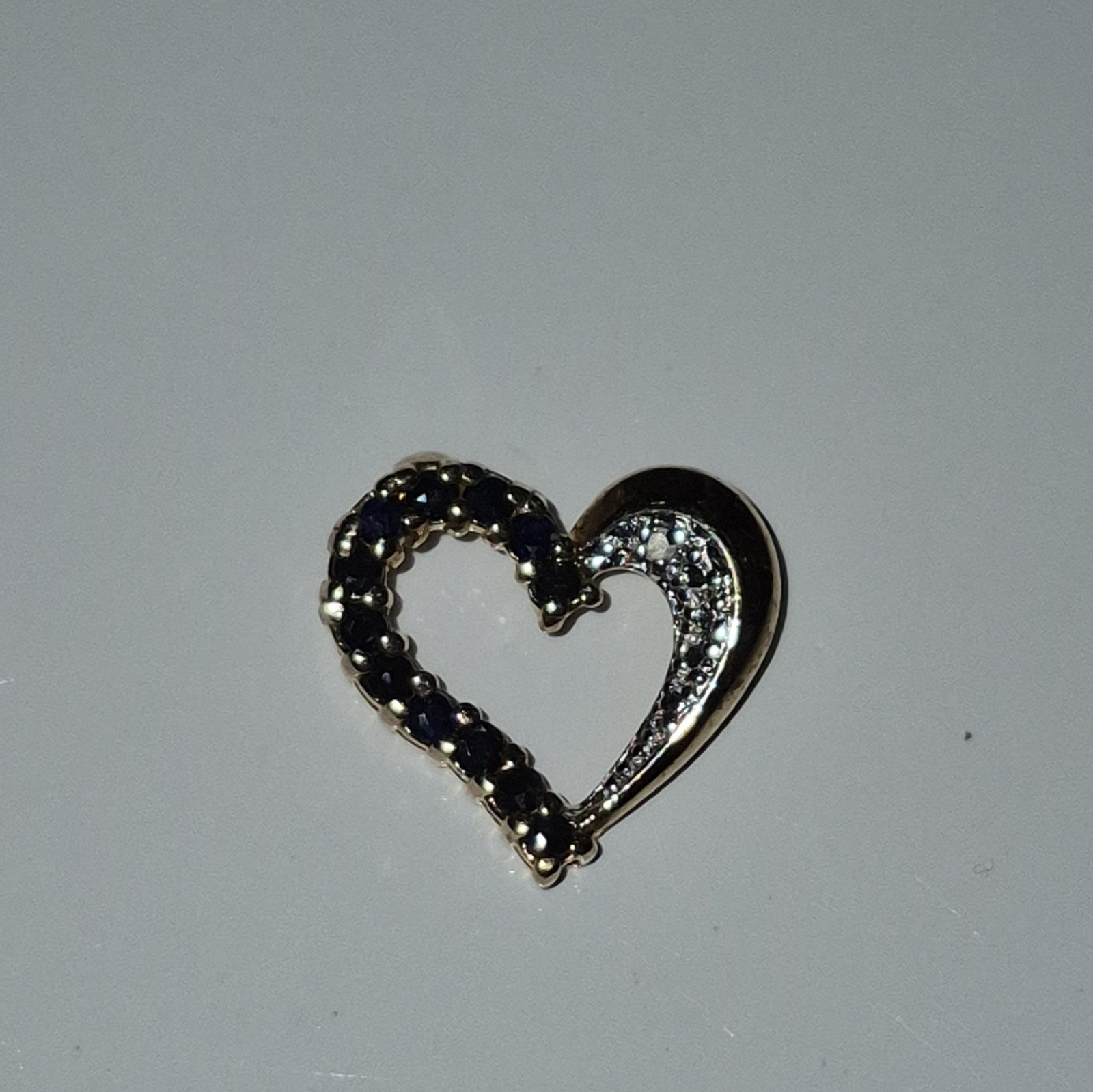 Gold Heart Charm Pendant w/ Round Blue & Clear Stones, Prong Set