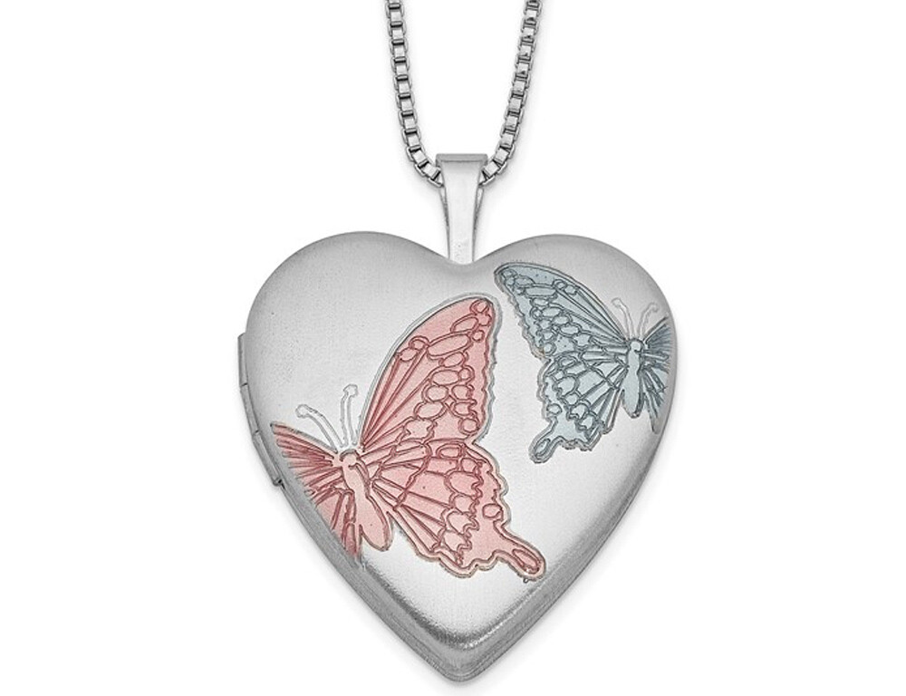 Sterling Silver Butterflies Locket Pendant with Chain