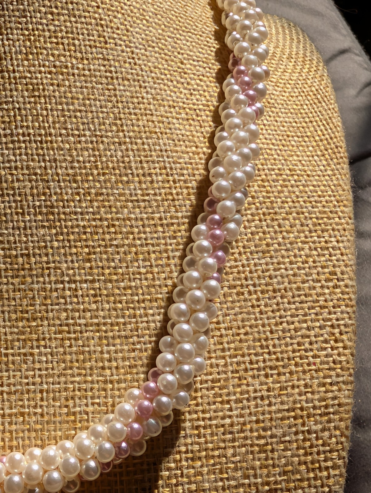 Vtg 50s Signed Japan Faux Pearl Torsade Strand Braided Blush Pink White Collar