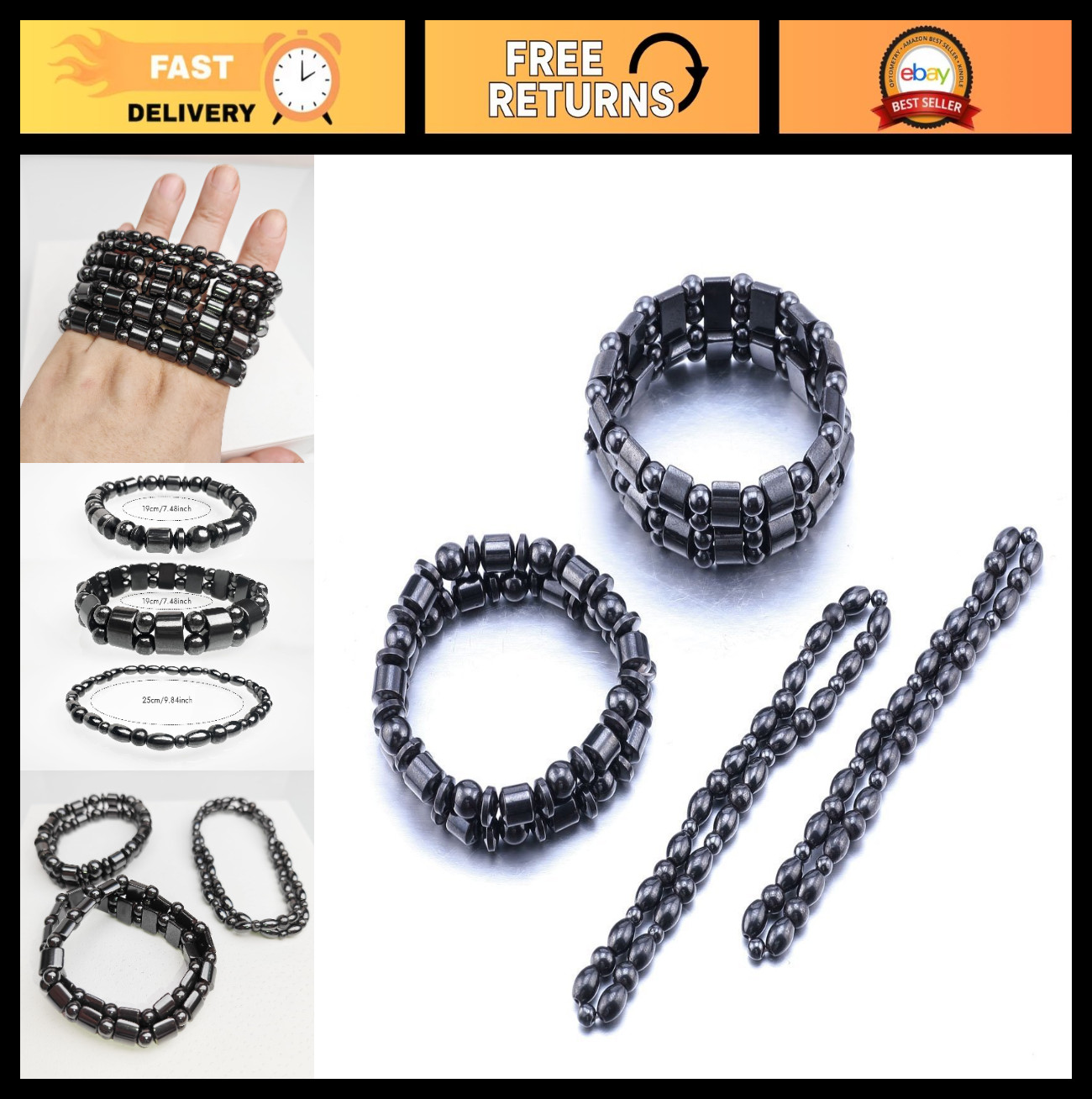 Hematite Magnetic Therapy Bracelets & Anklets Set – Health Benefits, 4 Pcs