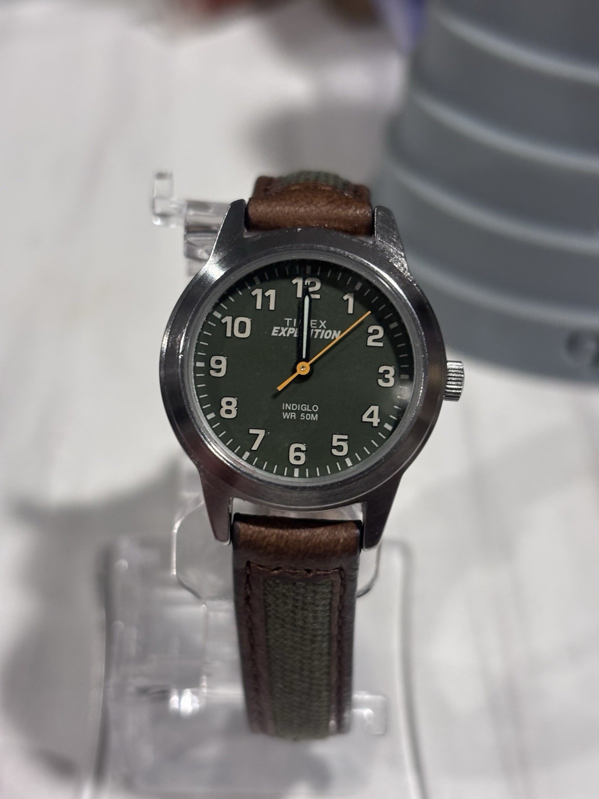 Timex Expedition Analog Quartz 50m Green Dial Brown Leather Strap Indiglo