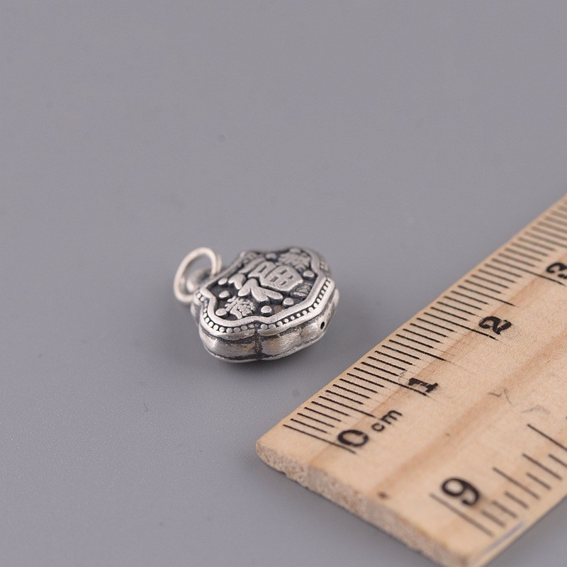Small S999 Fine Silver Retro Ruyi Pendant with Fu Character Pattern