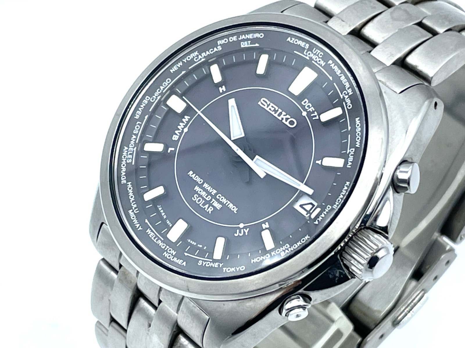 SEIKO Radio Wave Control Solar Titanium Men’s Watch World Time 3oz 7B25-0AD0