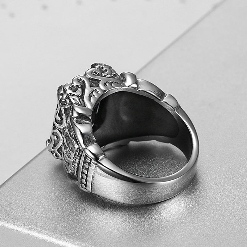 MENDEL Mens Natural Black Obsidian Crown Ring For Men Stainless Steel Size 7-15