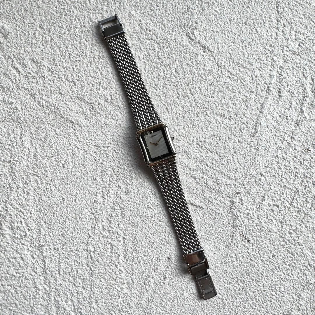 SEIKO Credor 8420-6690 Rectangular Shell Dial Silver 18K SS Used Authentic