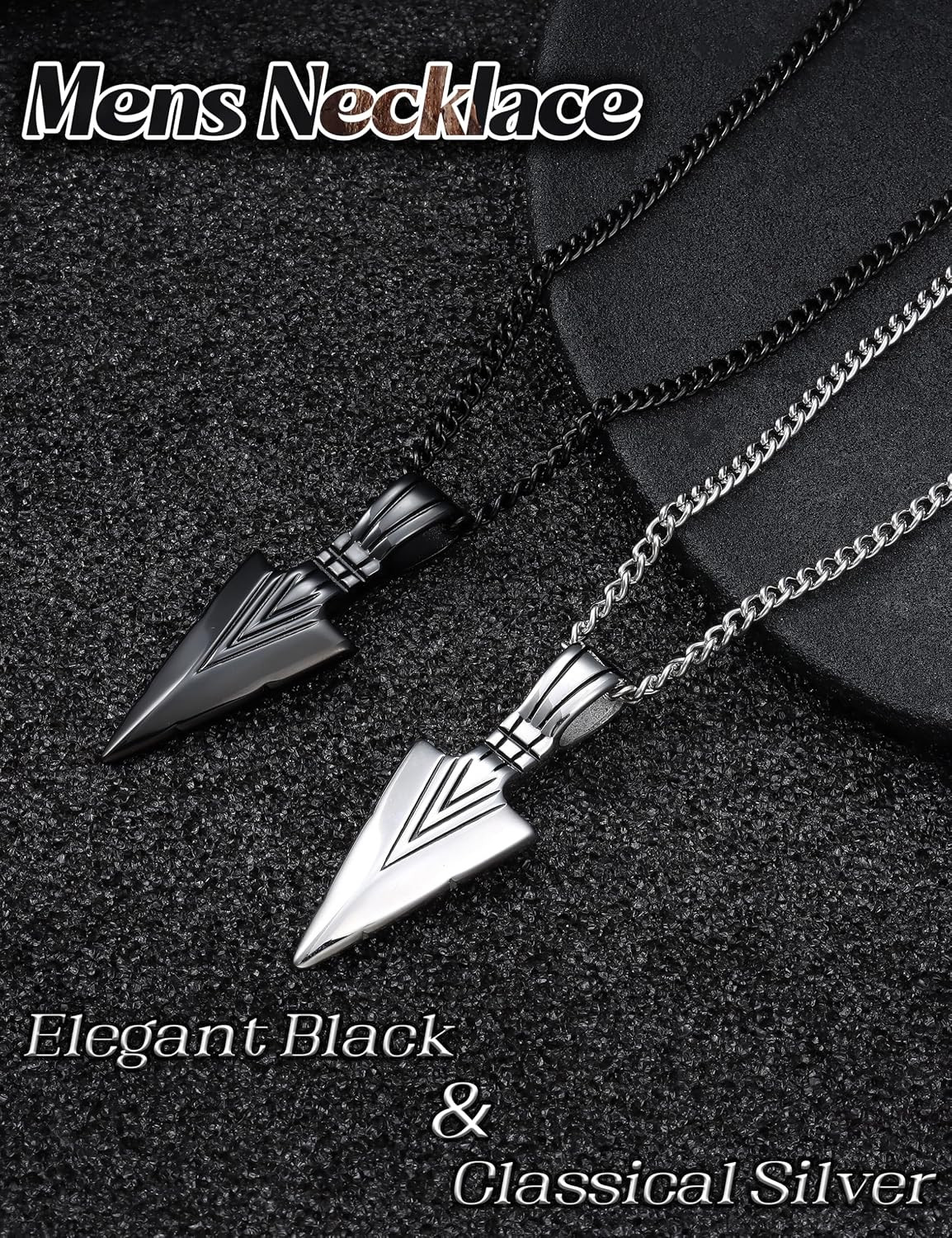 Stainless Steel Pendant Necklace for Mens Cool Spearpoint Arrowhead Pendant Chai