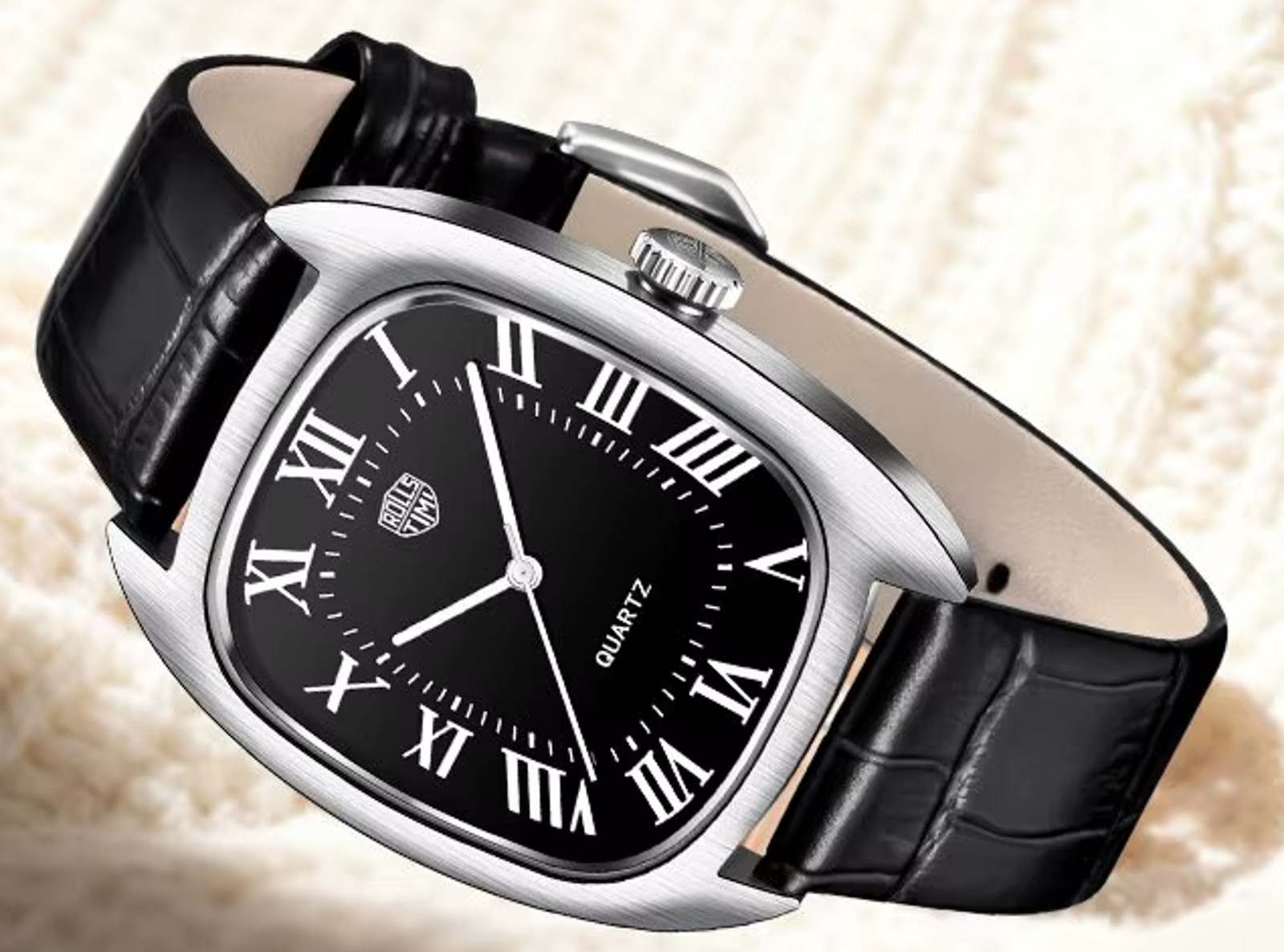 RollsTimi RT7904 Classic Tonneau Luxury Dress 36mm 5ATM Leather Strap Seiko VH31