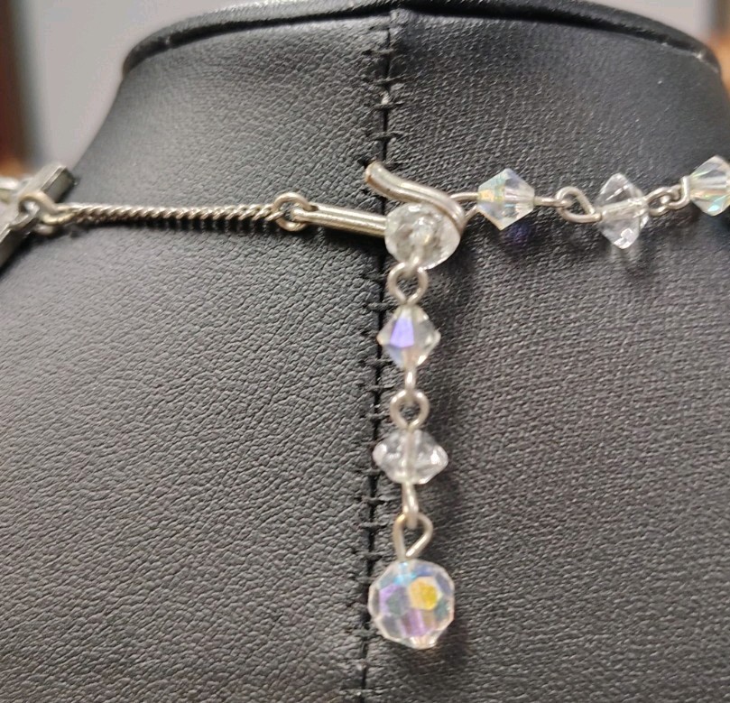 Beautiful Vintage Aurora Borealis Double Strand Necklace With Hook Closure 14 In
