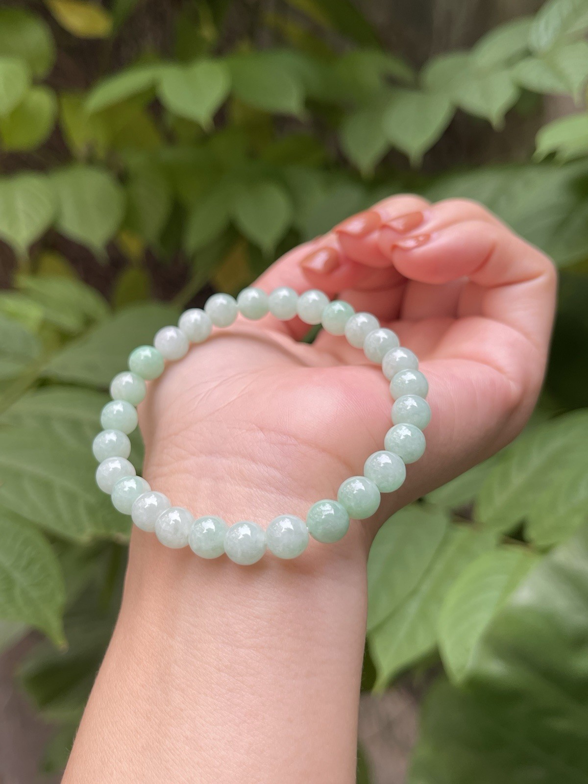 Natural Myanmar Jadeite Type A Bracelet 7.4mm Light Apple Green Icy Translucent
