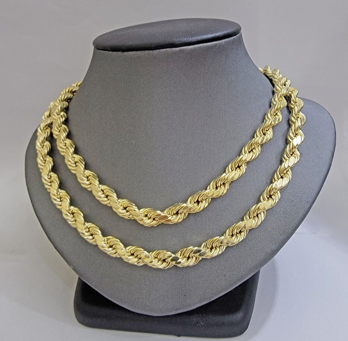 10k Yellow Gold Rope Chain Necklace 24 Inch 8mm Diamond Cuts Men’s REAL 10KT