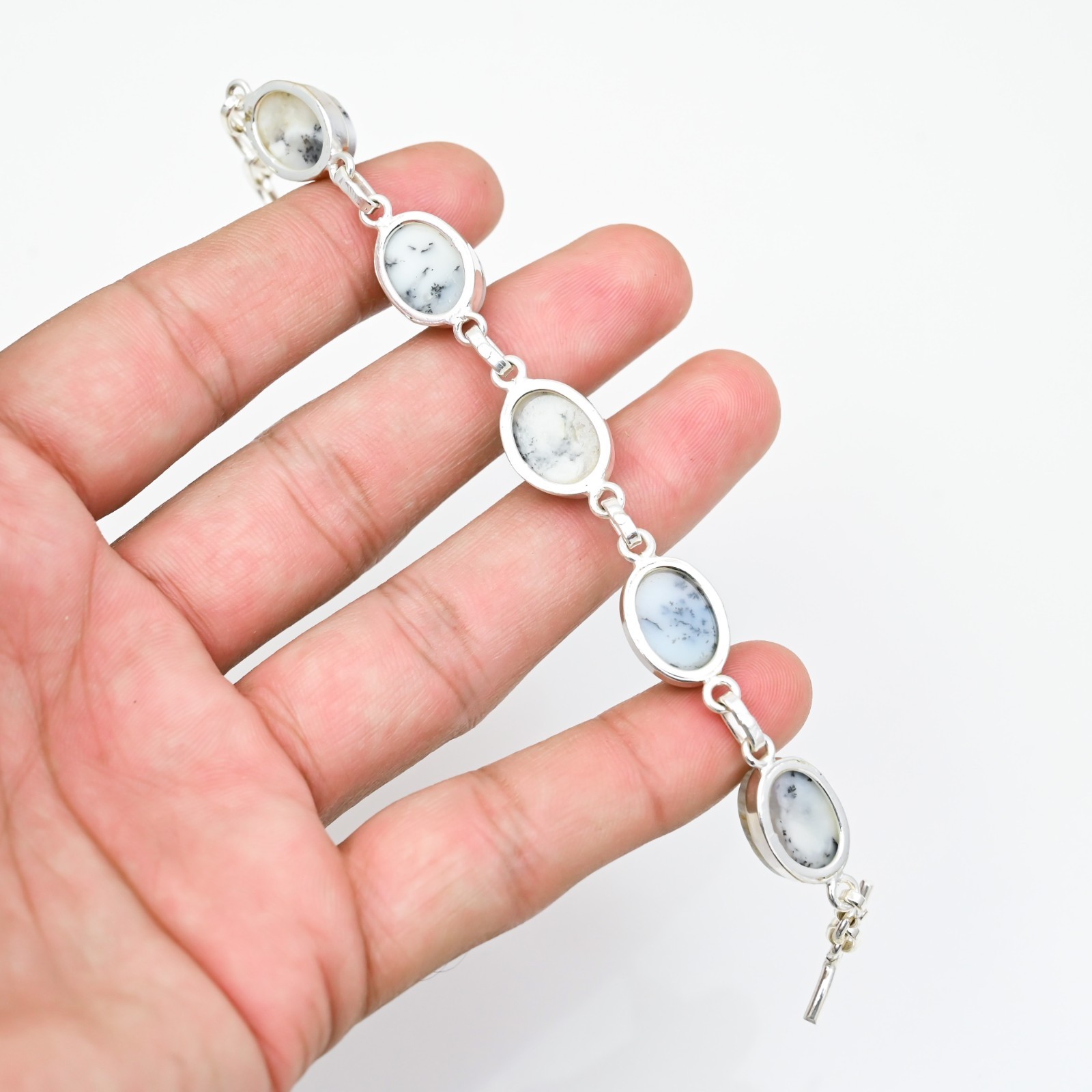 Dendrite Opal Gemstone 925 Sterling Silver Handmade Bracelet Jewelry Gift For