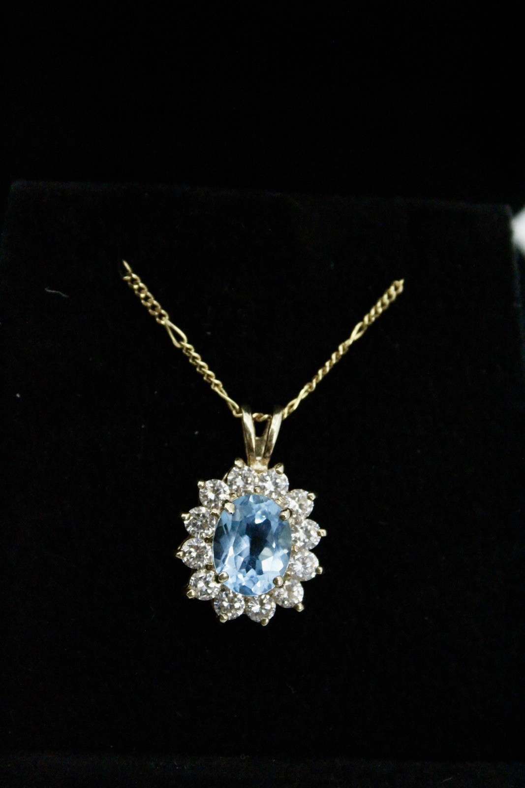 Blue Topaz Halo Pendant, 3.63 Carats 10K Gold