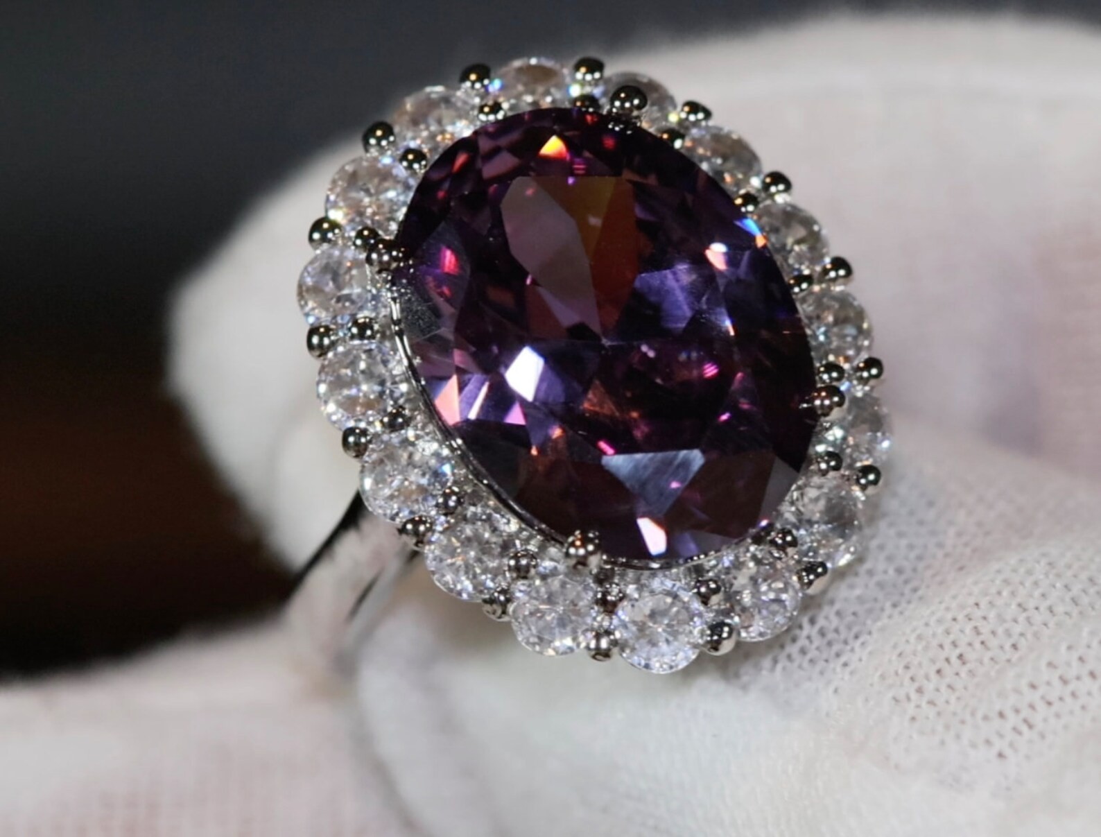 5.50 Ct Oval Cut Natural Amethyst Diamond Wedding Ring 14K White Gold Size 7