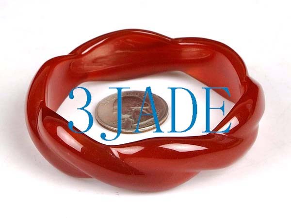 61mm Hand Carved Carnelian / Red Agate Twist Bangle Bracelet