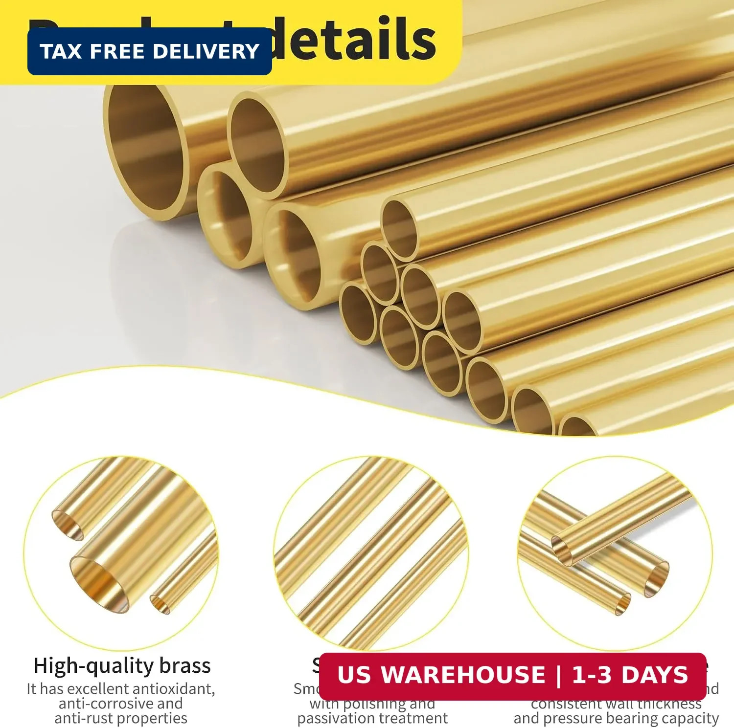 6 Pcs Brass Seamless Round Tube Set 2mm 3mm 4mm 5mm 6mm 7mm×0.2mm×300mm(OD×Thick
