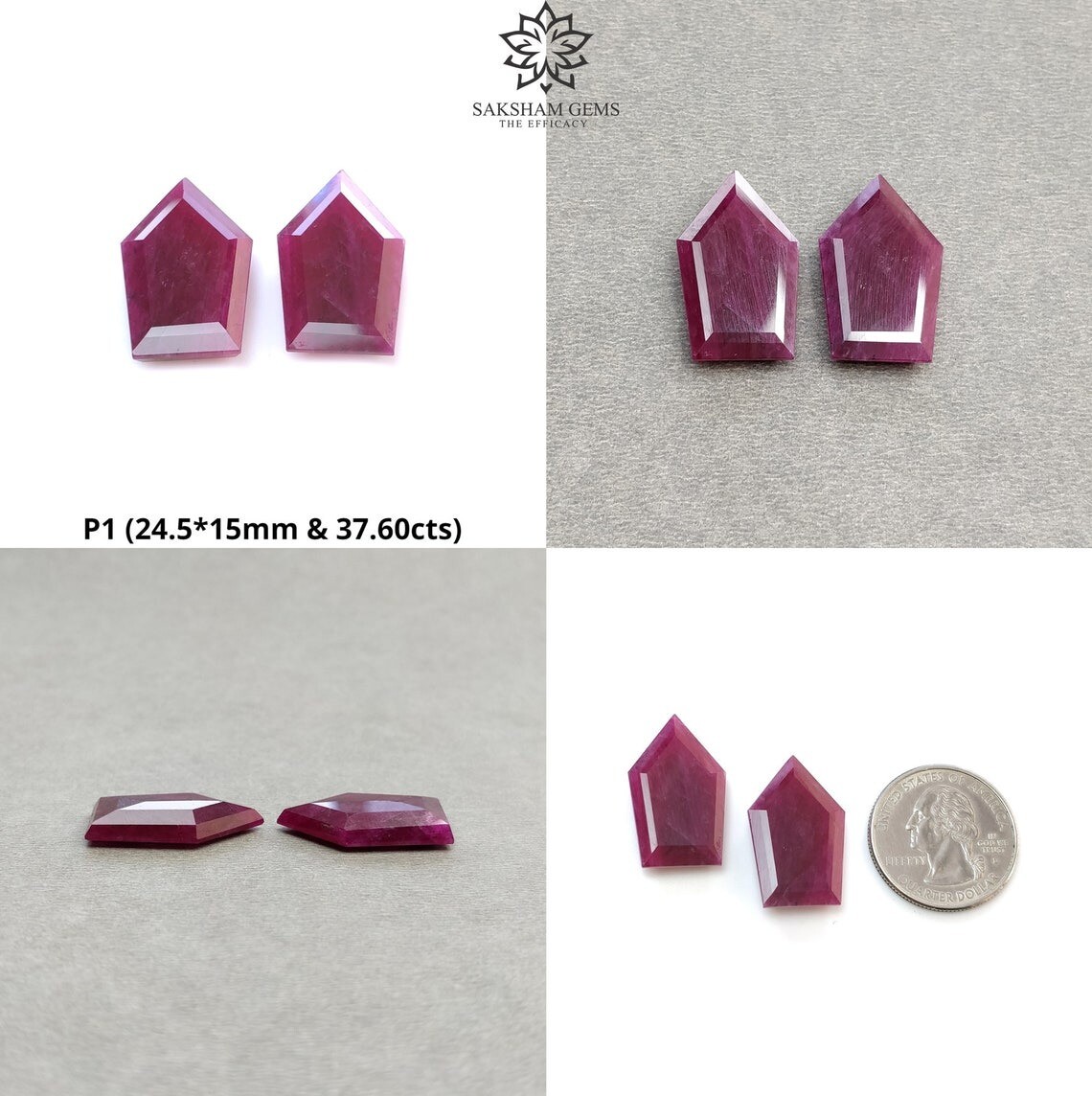 Beautiful Untreated Red Ruby Marquise & Uneven Rose Normal Cut Gemstone Pair/Set