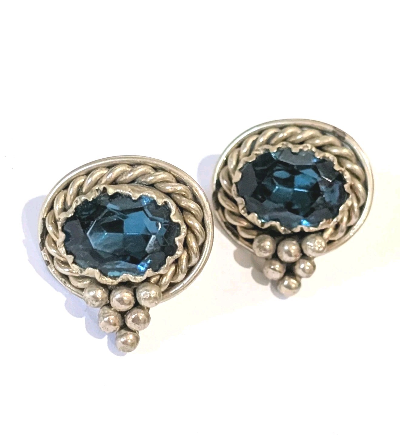 Vintage 925 Sterling Silver 10cttw Natural Blue Indicolite Tourmaline Earrings