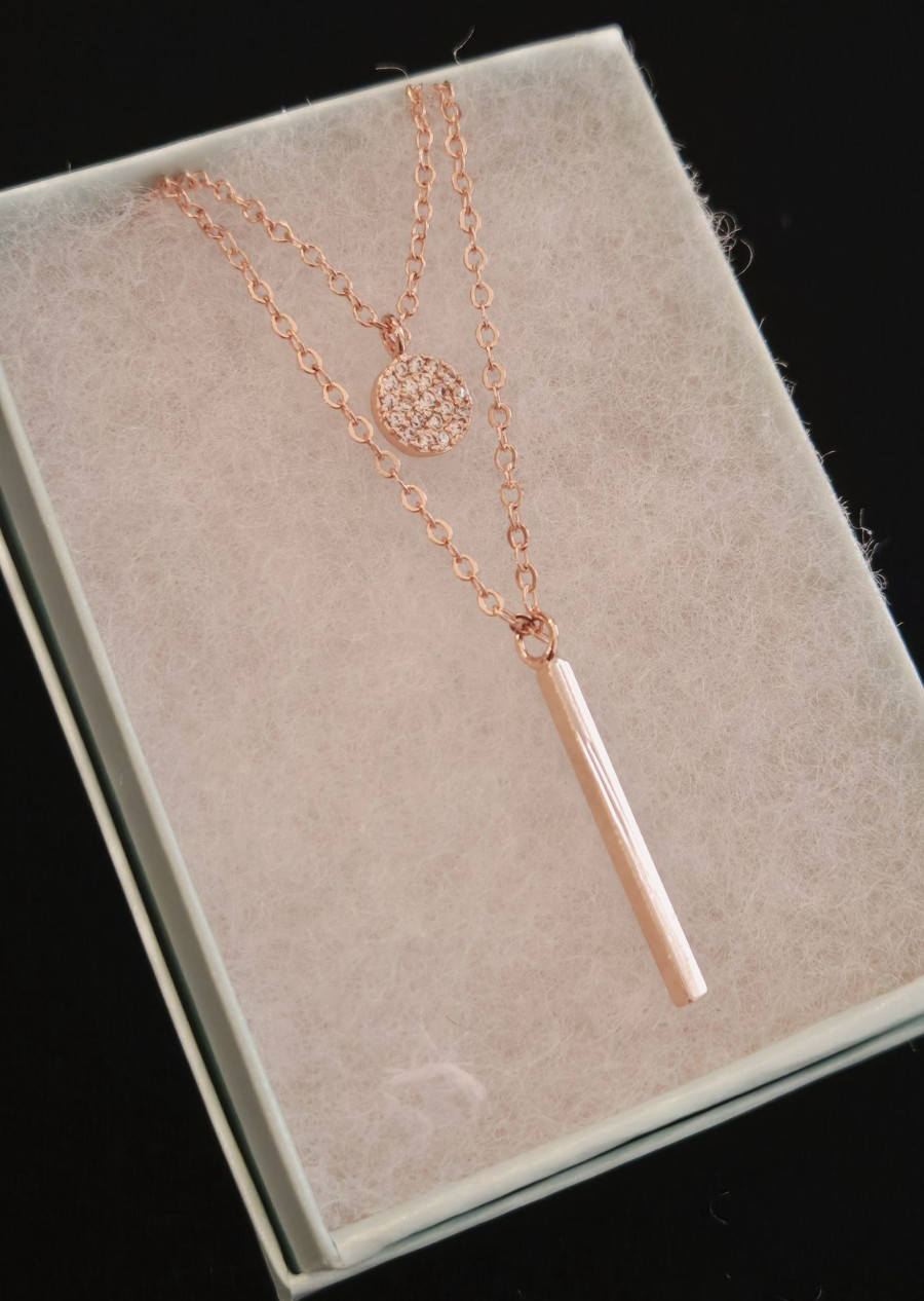 Double Chain Bar Circle Necklace Boho Delicate Dainty Simple 925 ROSE Plate Gift