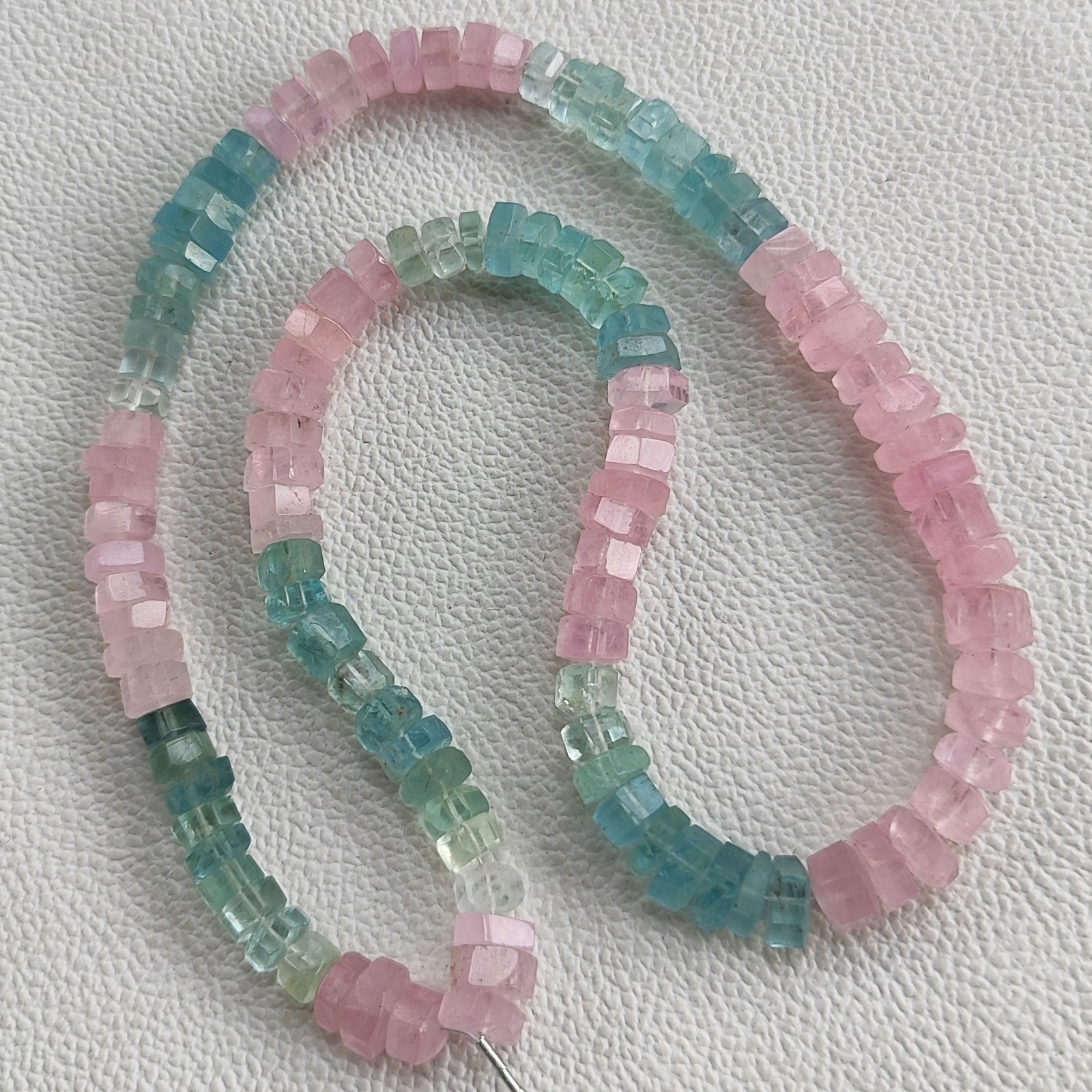 Multi Beryl Morganite Aquamarine Faceted Bolt Beads 8-9mm 17″ Strand Brazil Gems