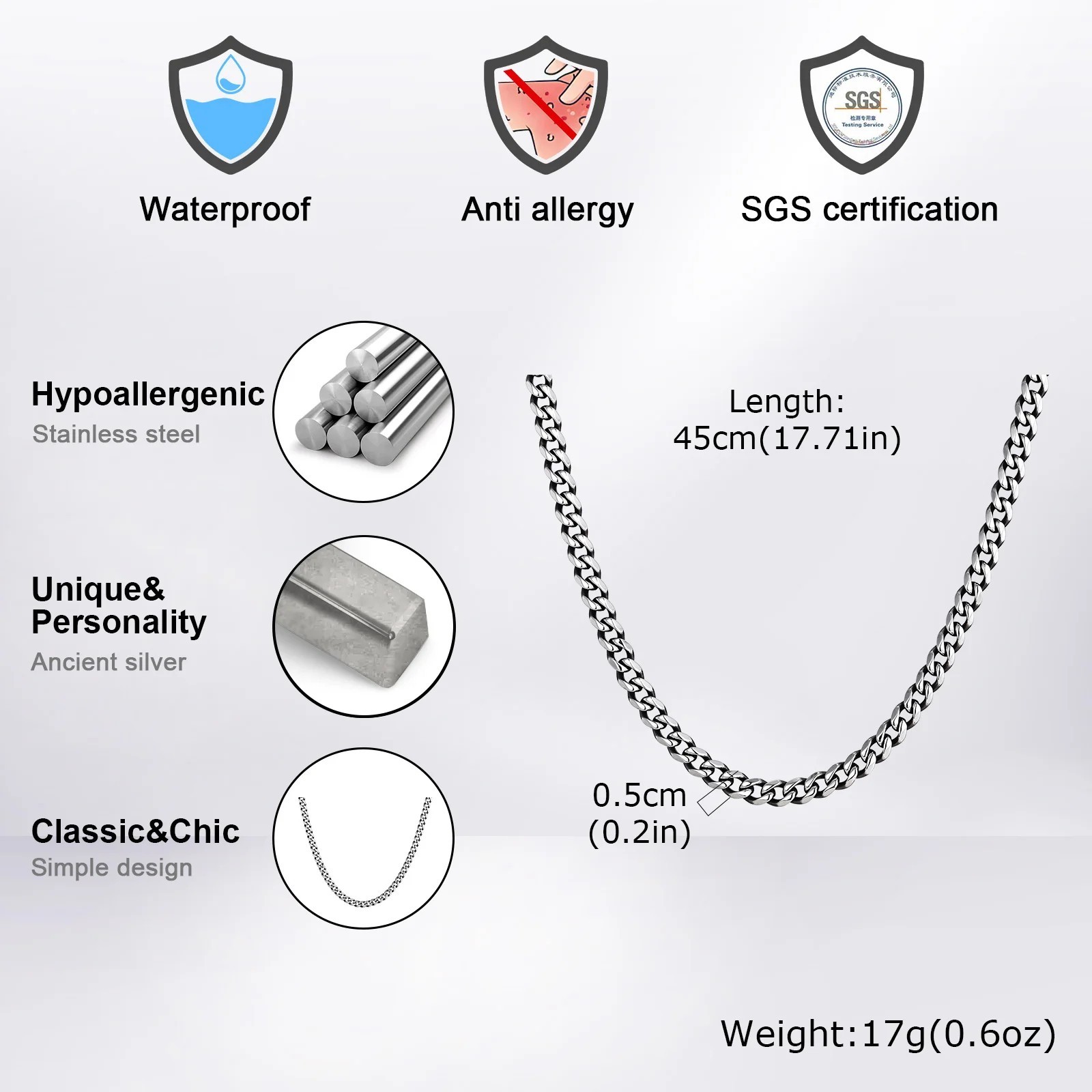 Cuban Chain Link Curb Necklace Men Women Punk Surgical Stainless Steel 2-15mm