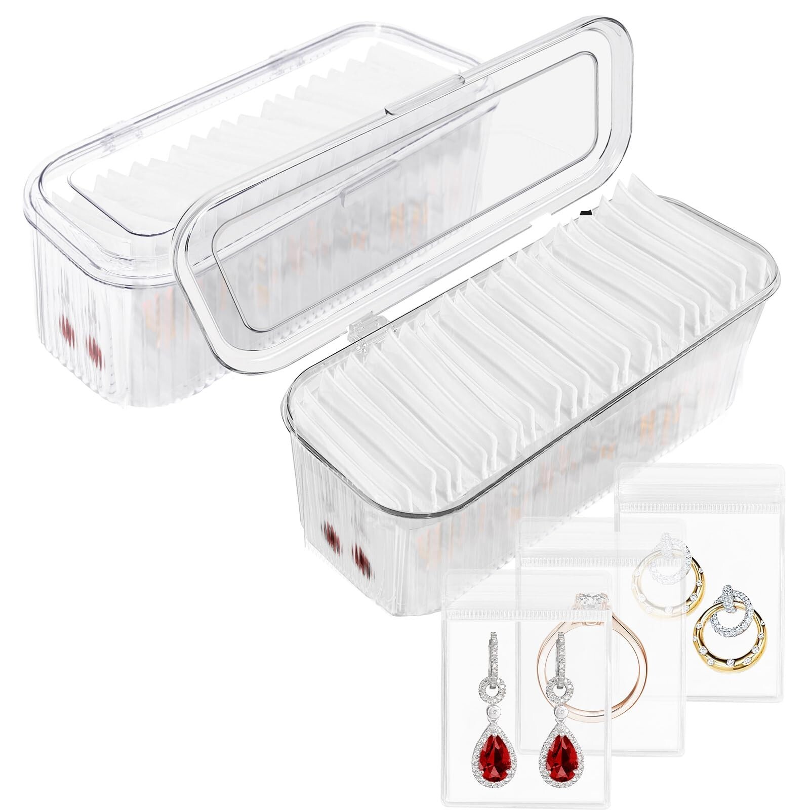 2 Packs Acrylic Jewelry Box with 100pcs PVC Portable Anti Oxidizing Zipper Ba…
