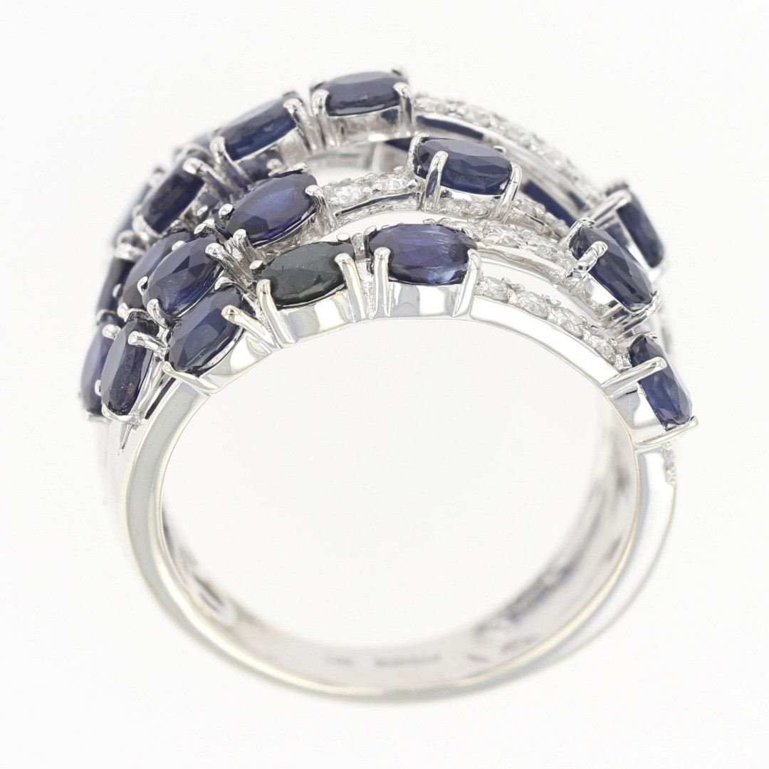 EFFY 5.90ctw Oval Sapphire with Diamond Multi-Row Ring 14k White Gold Size 7.25