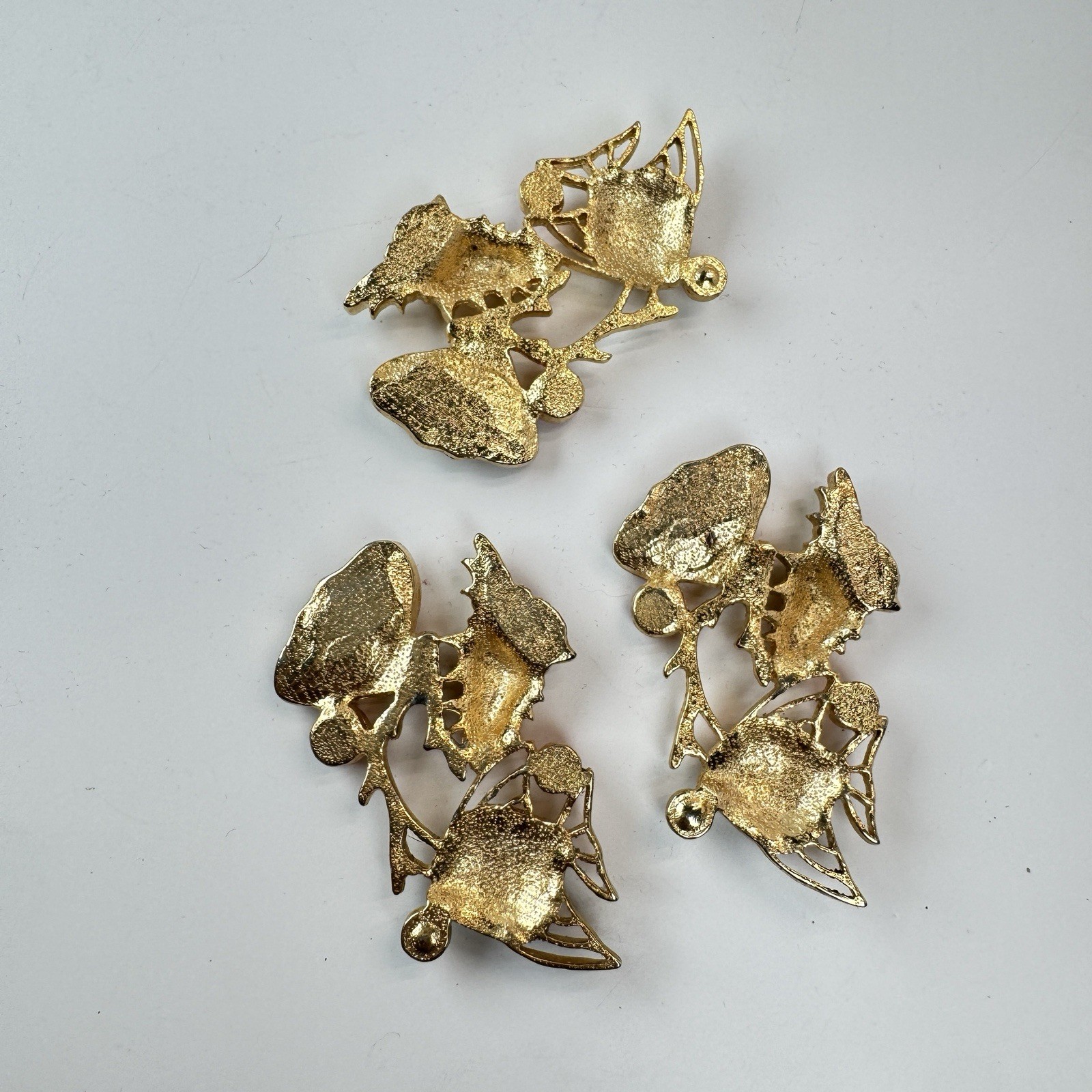Lot Of 6 VTG Gold Tone Rhinestone Fish Shell Findings Brooch Jewelry Making