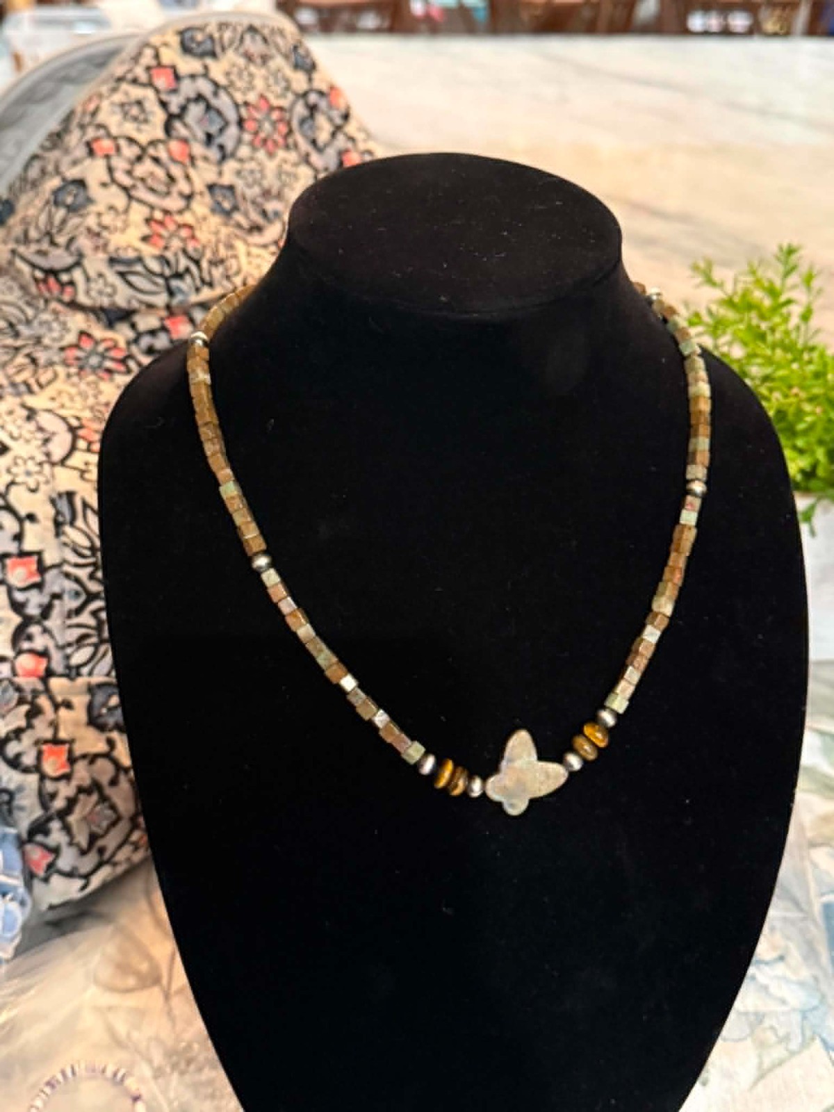 cubed butterfly necklace with dessert pearls