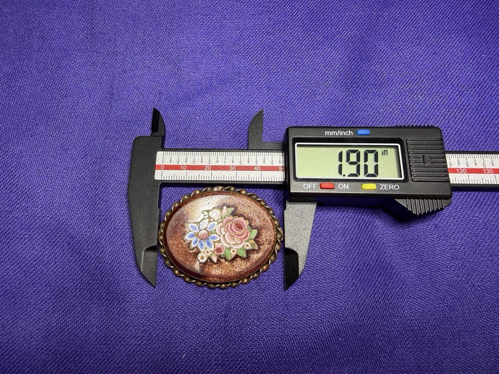 Vintage Italian Pietra Dura Micro Mosaic Floral Brooch Pin Goldstone Setting
