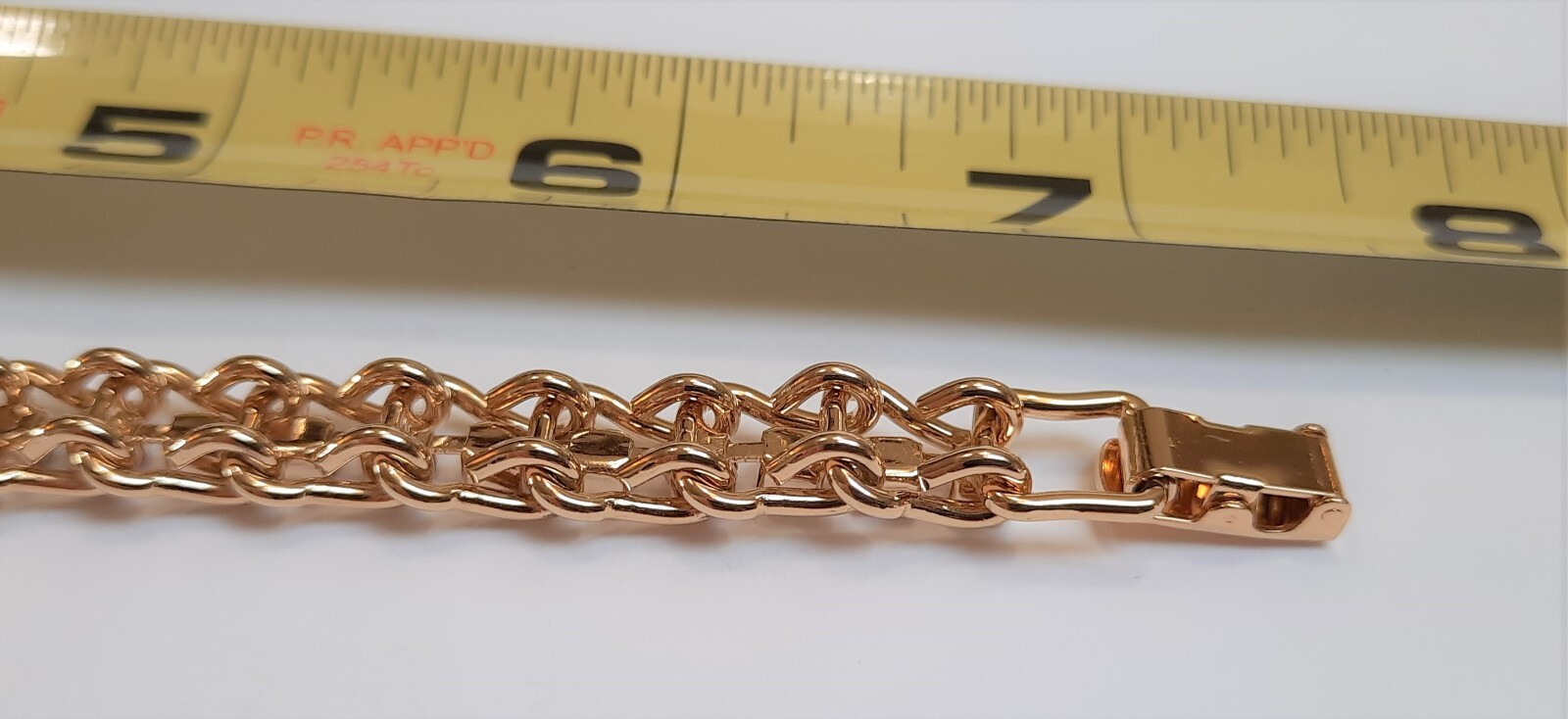 Vintage Rhinestone & Gold Tone Tennis Bracelet 7.25in Fold-Over Clasp