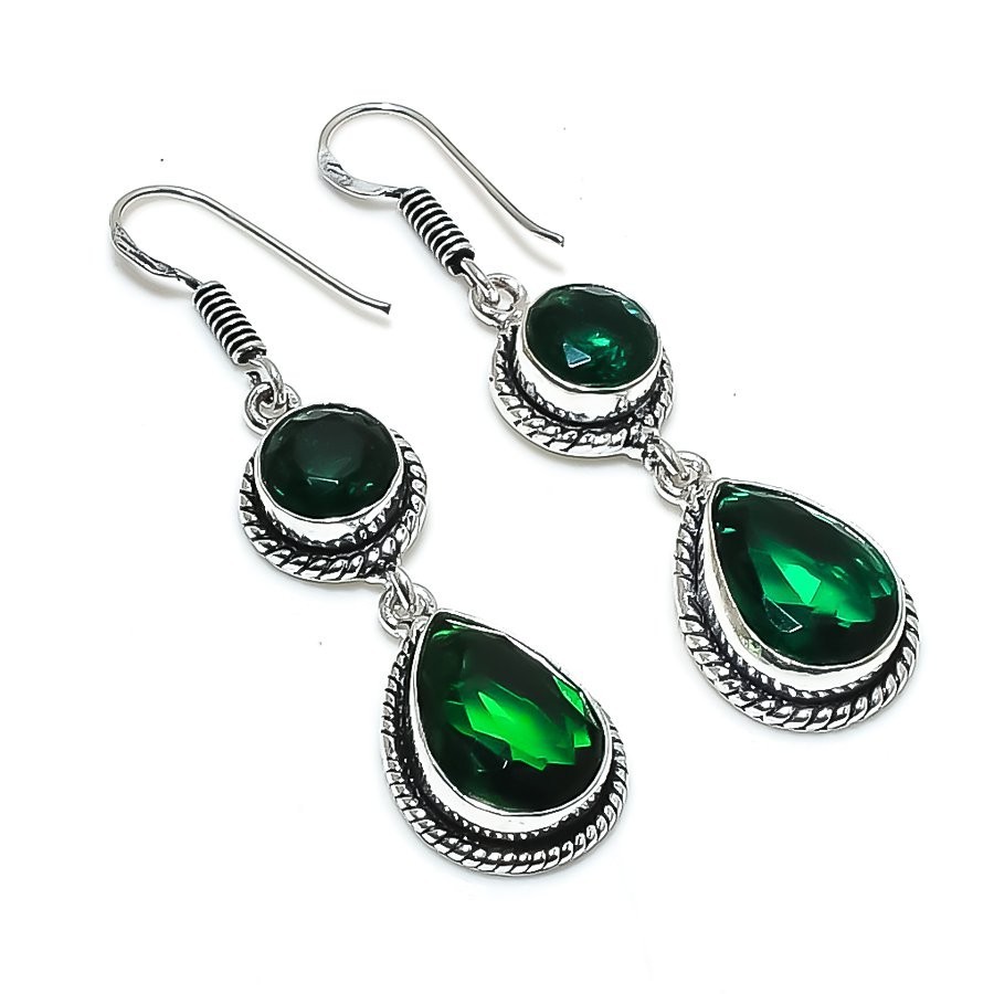 Chrome Diopside Handmade Gemstone 925 Sterling Silver Jewelry Earrings Size 2″