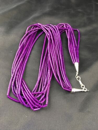 Navajo Sugilite 10 Strand Heishi Necklace | Sterling Silver Tubes 19″ 10169